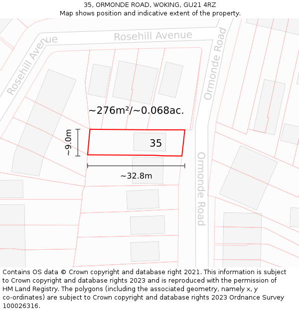 35, ORMONDE ROAD, WOKING, GU21 4RZ: Plot and title map