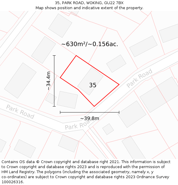 35, PARK ROAD, WOKING, GU22 7BX: Plot and title map