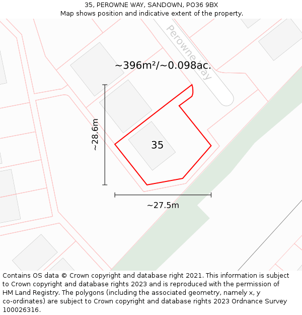 35, PEROWNE WAY, SANDOWN, PO36 9BX: Plot and title map