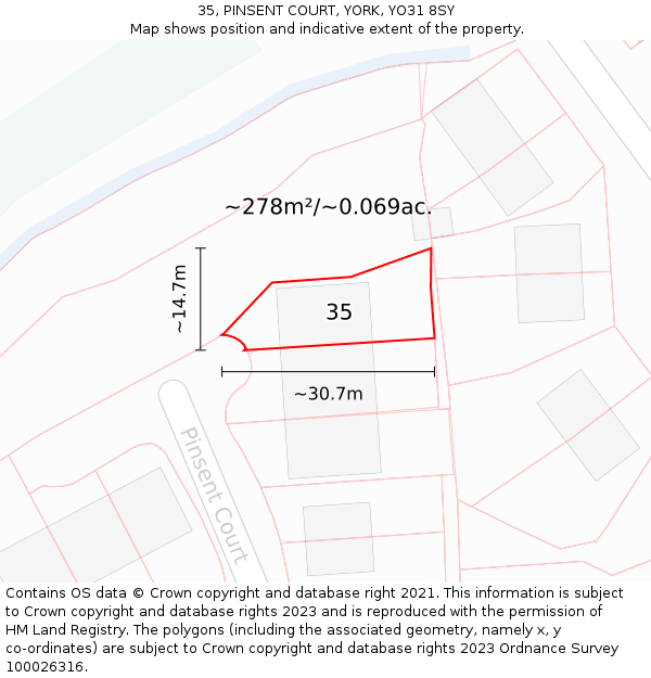 35, PINSENT COURT, YORK, YO31 8SY: Plot and title map