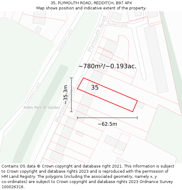 35, PLYMOUTH ROAD, REDDITCH, B97 4PX: Plot and title map