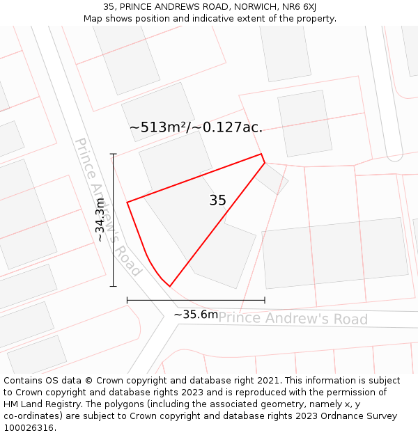 35, PRINCE ANDREWS ROAD, NORWICH, NR6 6XJ: Plot and title map