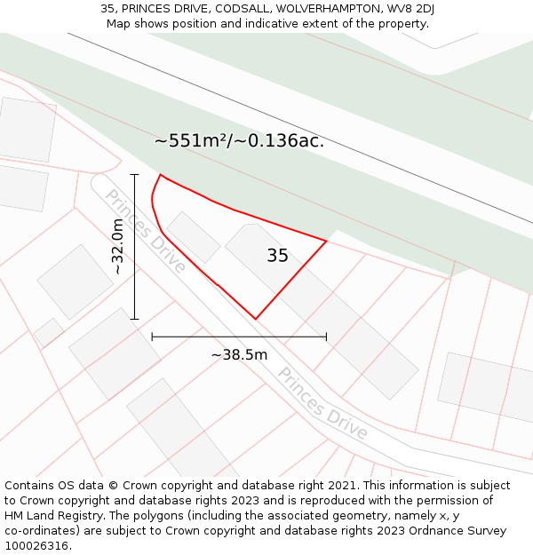 35, PRINCES DRIVE, CODSALL, WOLVERHAMPTON, WV8 2DJ: Plot and title map