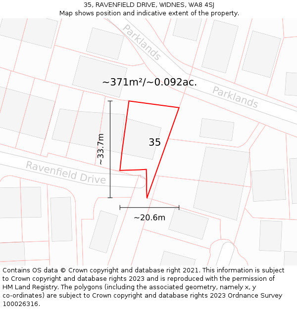 35, RAVENFIELD DRIVE, WIDNES, WA8 4SJ: Plot and title map