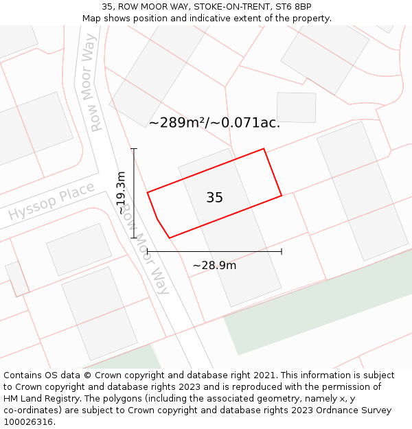 35, ROW MOOR WAY, STOKE-ON-TRENT, ST6 8BP: Plot and title map