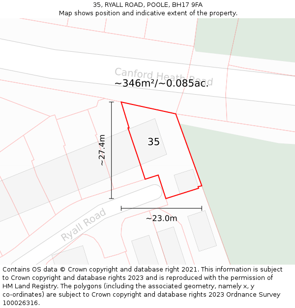 35, RYALL ROAD, POOLE, BH17 9FA: Plot and title map