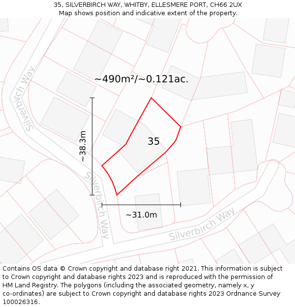 35, SILVERBIRCH WAY, WHITBY, ELLESMERE PORT, CH66 2UX: Plot and title map