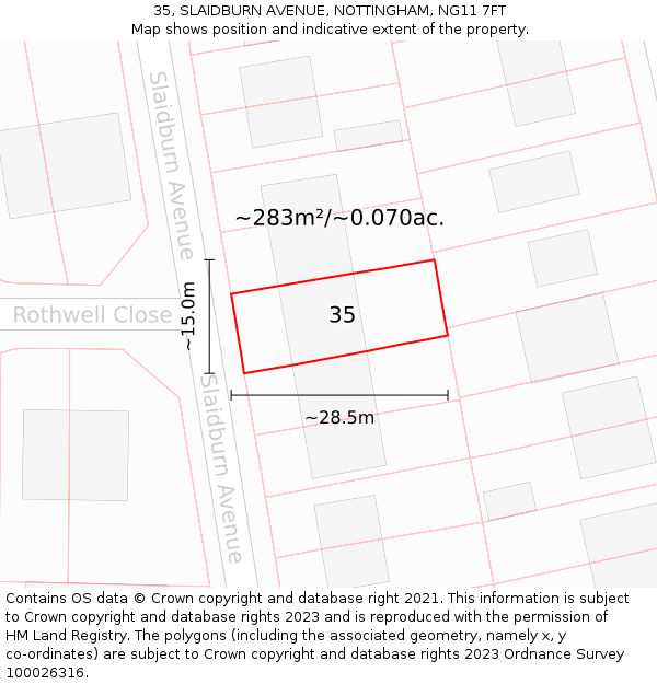 35, SLAIDBURN AVENUE, NOTTINGHAM, NG11 7FT: Plot and title map