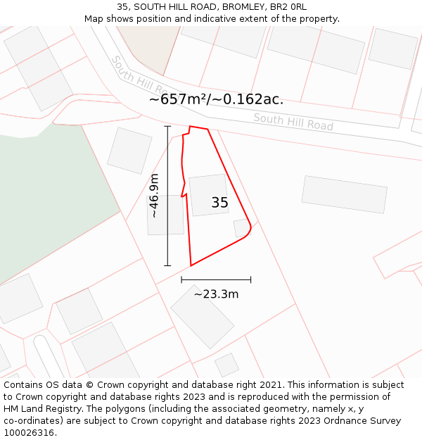 35, SOUTH HILL ROAD, BROMLEY, BR2 0RL: Plot and title map