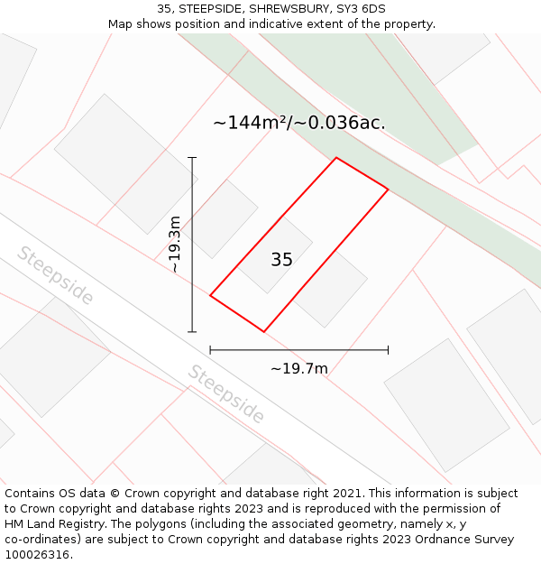 35, STEEPSIDE, SHREWSBURY, SY3 6DS: Plot and title map