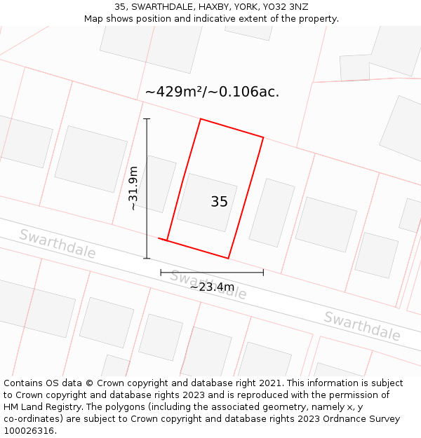 35, SWARTHDALE, HAXBY, YORK, YO32 3NZ: Plot and title map