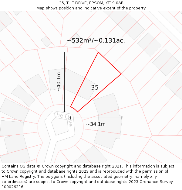 35, THE DRIVE, EPSOM, KT19 0AR: Plot and title map