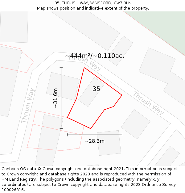 35, THRUSH WAY, WINSFORD, CW7 3LN: Plot and title map