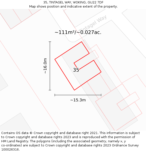 35, TINTAGEL WAY, WOKING, GU22 7DF: Plot and title map