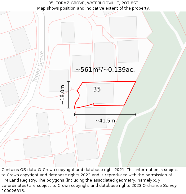 35, TOPAZ GROVE, WATERLOOVILLE, PO7 8ST: Plot and title map