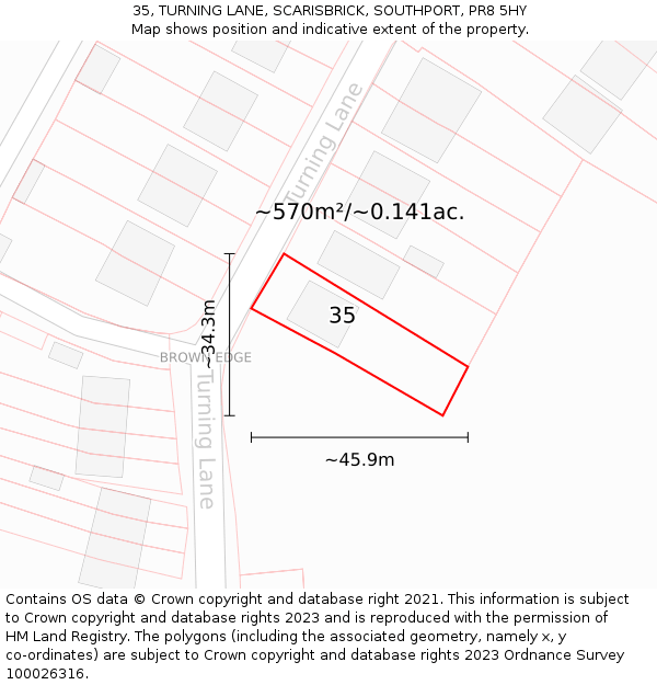 35, TURNING LANE, SCARISBRICK, SOUTHPORT, PR8 5HY: Plot and title map