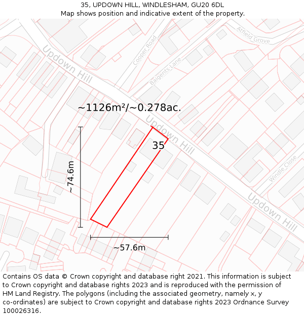 35, UPDOWN HILL, WINDLESHAM, GU20 6DL: Plot and title map