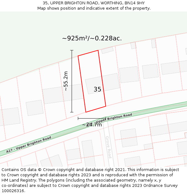 35, UPPER BRIGHTON ROAD, WORTHING, BN14 9HY: Plot and title map