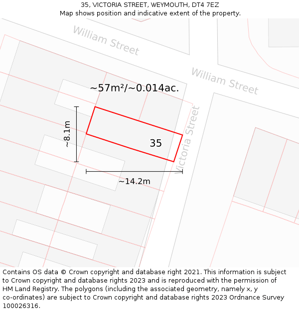 35, VICTORIA STREET, WEYMOUTH, DT4 7EZ: Plot and title map