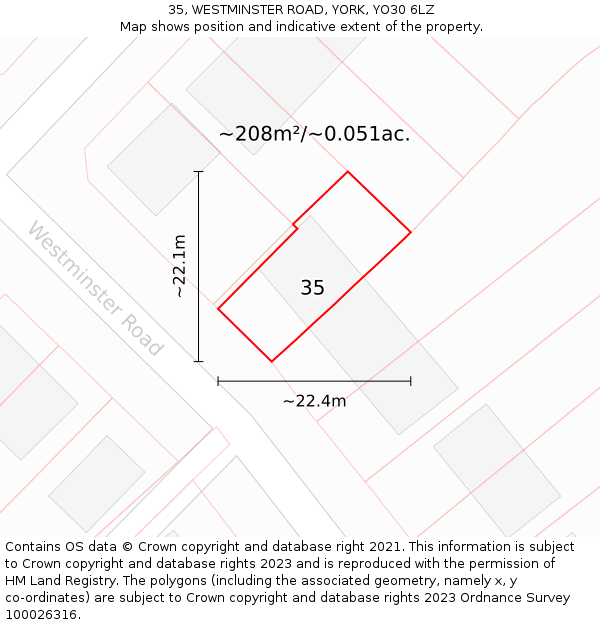 35, WESTMINSTER ROAD, YORK, YO30 6LZ: Plot and title map