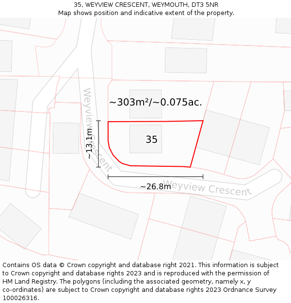 35, WEYVIEW CRESCENT, WEYMOUTH, DT3 5NR: Plot and title map