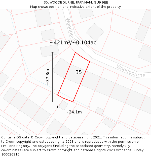 35, WOODBOURNE, FARNHAM, GU9 9EE: Plot and title map