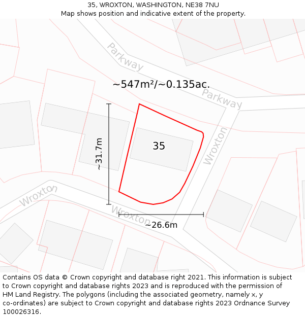 35, WROXTON, WASHINGTON, NE38 7NU: Plot and title map