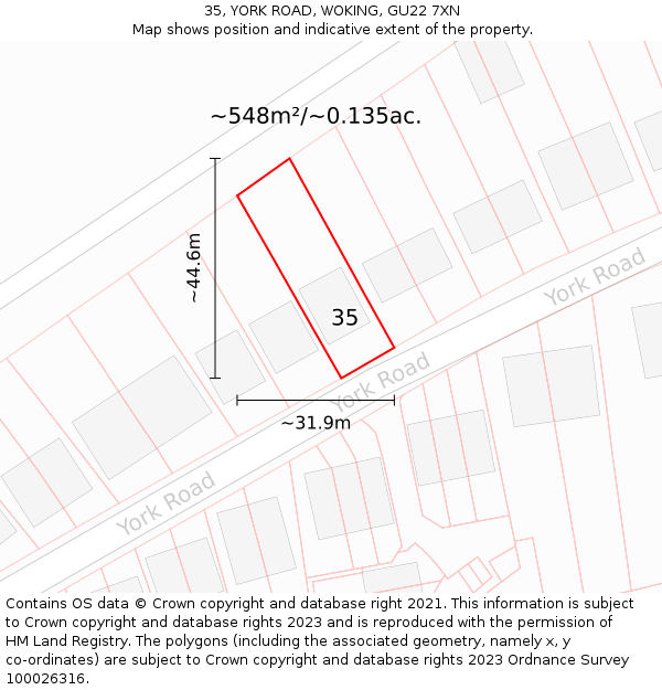 35, YORK ROAD, WOKING, GU22 7XN: Plot and title map