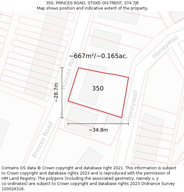 350, PRINCES ROAD, STOKE-ON-TRENT, ST4 7JR: Plot and title map