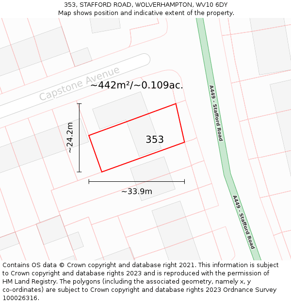 353, STAFFORD ROAD, WOLVERHAMPTON, WV10 6DY: Plot and title map