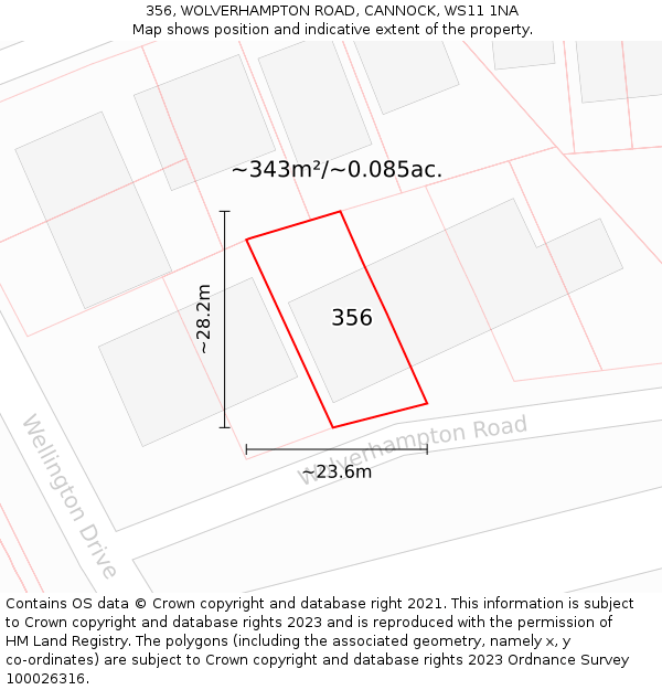 356, WOLVERHAMPTON ROAD, CANNOCK, WS11 1NA: Plot and title map