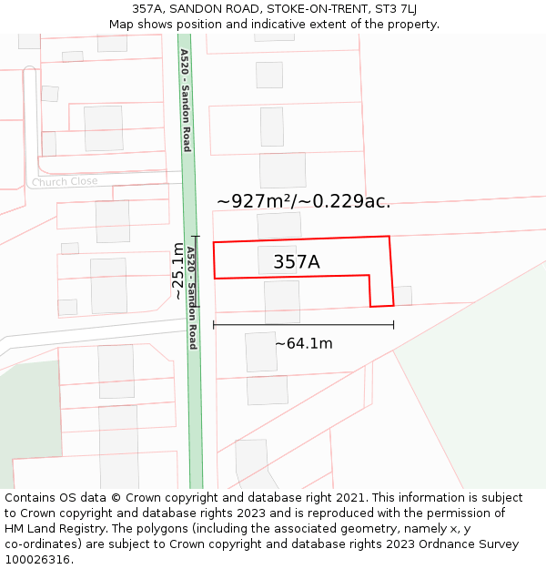 357A, SANDON ROAD, STOKE-ON-TRENT, ST3 7LJ: Plot and title map