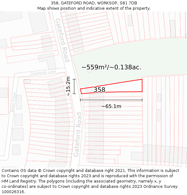 358, GATEFORD ROAD, WORKSOP, S81 7DB: Plot and title map