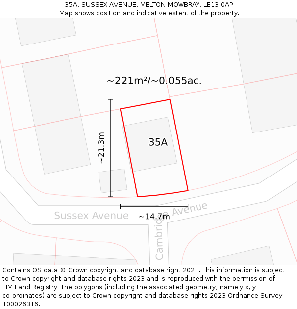 35A, SUSSEX AVENUE, MELTON MOWBRAY, LE13 0AP: Plot and title map