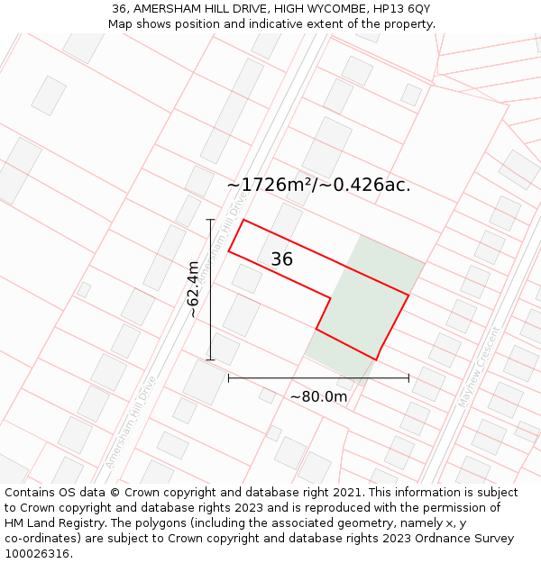 36, AMERSHAM HILL DRIVE, HIGH WYCOMBE, HP13 6QY: Plot and title map