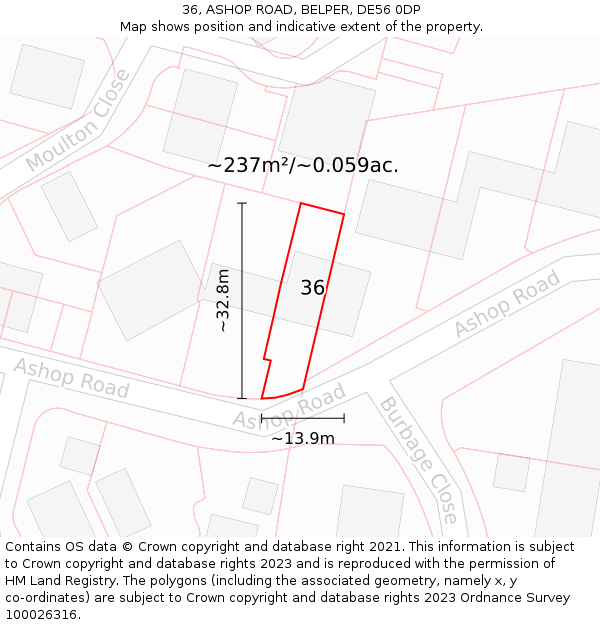 36, ASHOP ROAD, BELPER, DE56 0DP: Plot and title map