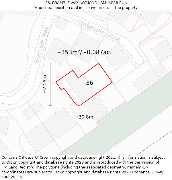 36, BRAMBLE WAY, WYMONDHAM, NR18 0UN: Plot and title map