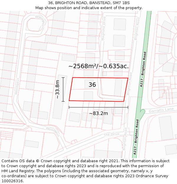 36, BRIGHTON ROAD, BANSTEAD, SM7 1BS: Plot and title map