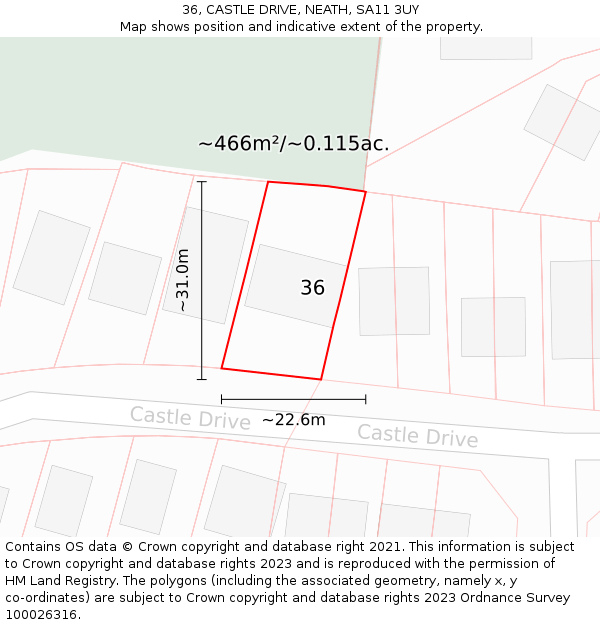 36, CASTLE DRIVE, NEATH, SA11 3UY: Plot and title map