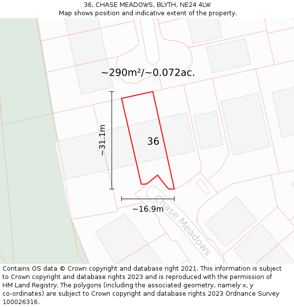 36, CHASE MEADOWS, BLYTH, NE24 4LW: Plot and title map