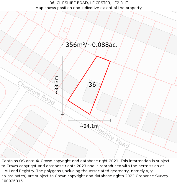 36, CHESHIRE ROAD, LEICESTER, LE2 8HE: Plot and title map