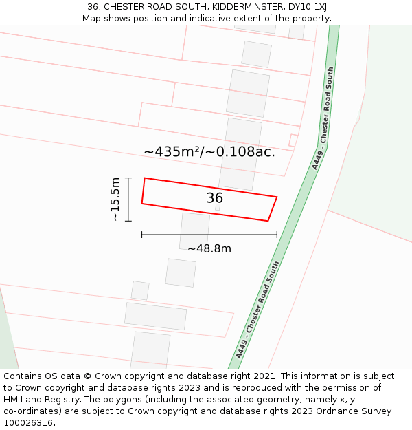 36, CHESTER ROAD SOUTH, KIDDERMINSTER, DY10 1XJ: Plot and title map
