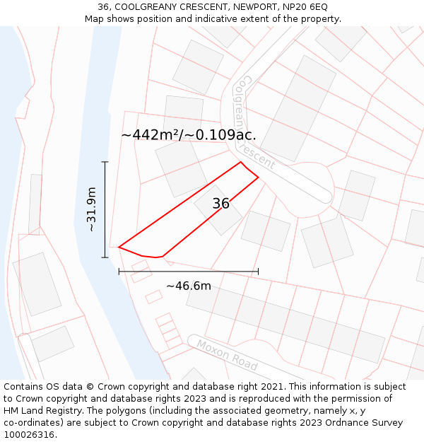 36, COOLGREANY CRESCENT, NEWPORT, NP20 6EQ: Plot and title map