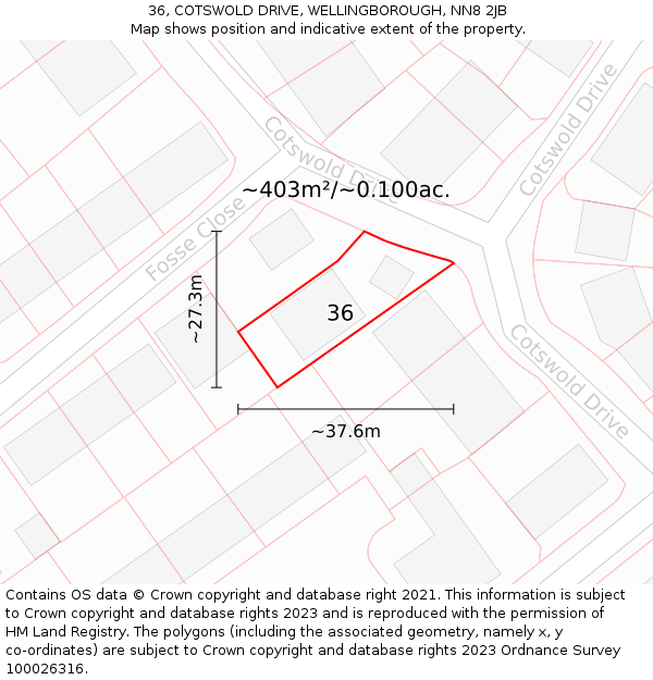 36, COTSWOLD DRIVE, WELLINGBOROUGH, NN8 2JB: Plot and title map