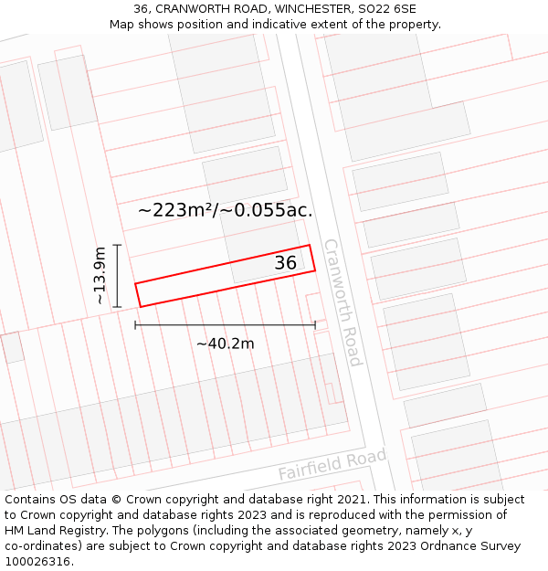 36, CRANWORTH ROAD, WINCHESTER, SO22 6SE: Plot and title map