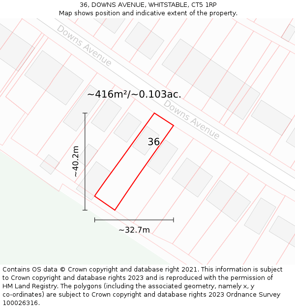 36, DOWNS AVENUE, WHITSTABLE, CT5 1RP: Plot and title map