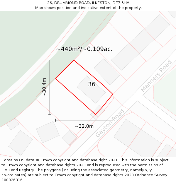 36, DRUMMOND ROAD, ILKESTON, DE7 5HA: Plot and title map