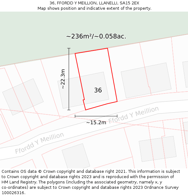 36, FFORDD Y MEILLION, LLANELLI, SA15 2EX: Plot and title map