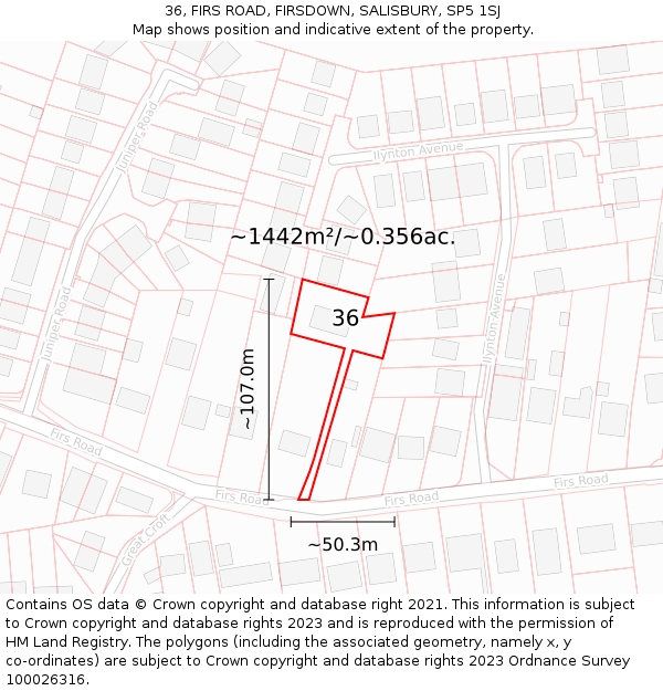 36, FIRS ROAD, FIRSDOWN, SALISBURY, SP5 1SJ: Plot and title map