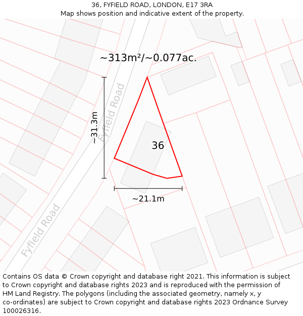 36, FYFIELD ROAD, LONDON, E17 3RA: Plot and title map
